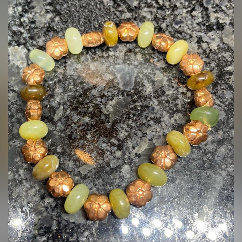 Copper and Yellow Agate? Bracelet (stretchy)